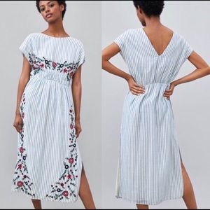 Zara Striped Floral Embroidered Dress